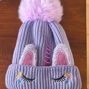Purple Unicorn Knit Beanie for Kids